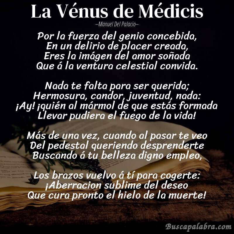 Poema La Vénus de Médicis de Manuel del Palacio con fondo de libro