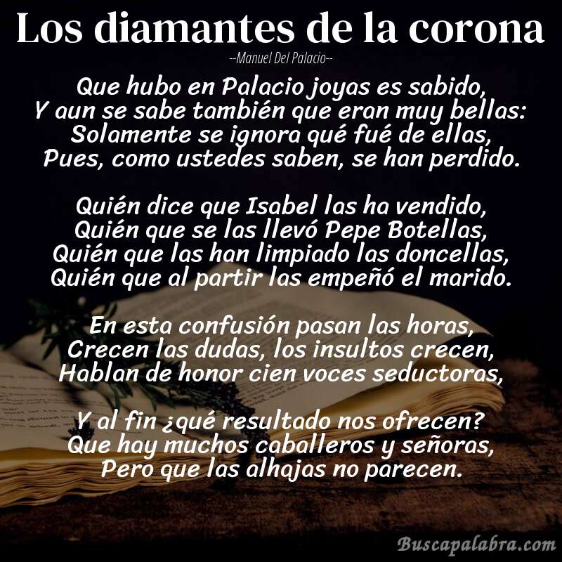 Poema Los diamantes de la corona de Manuel del Palacio con fondo de libro