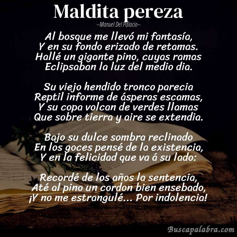 Poema Maldita pereza de Manuel del Palacio con fondo de libro
