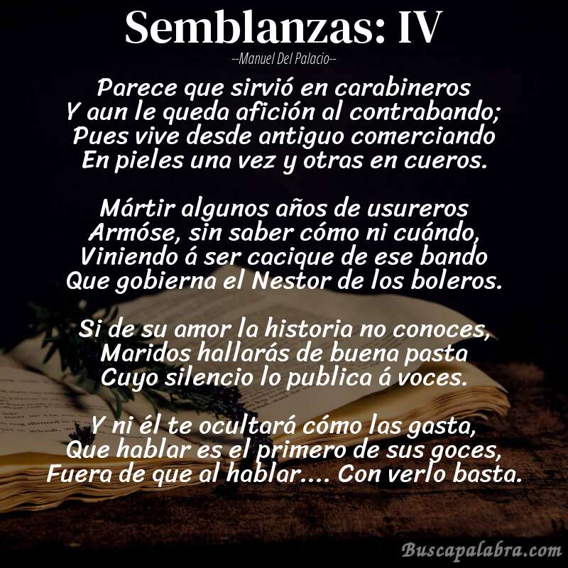 Poema Semblanzas: IV de Manuel del Palacio con fondo de libro