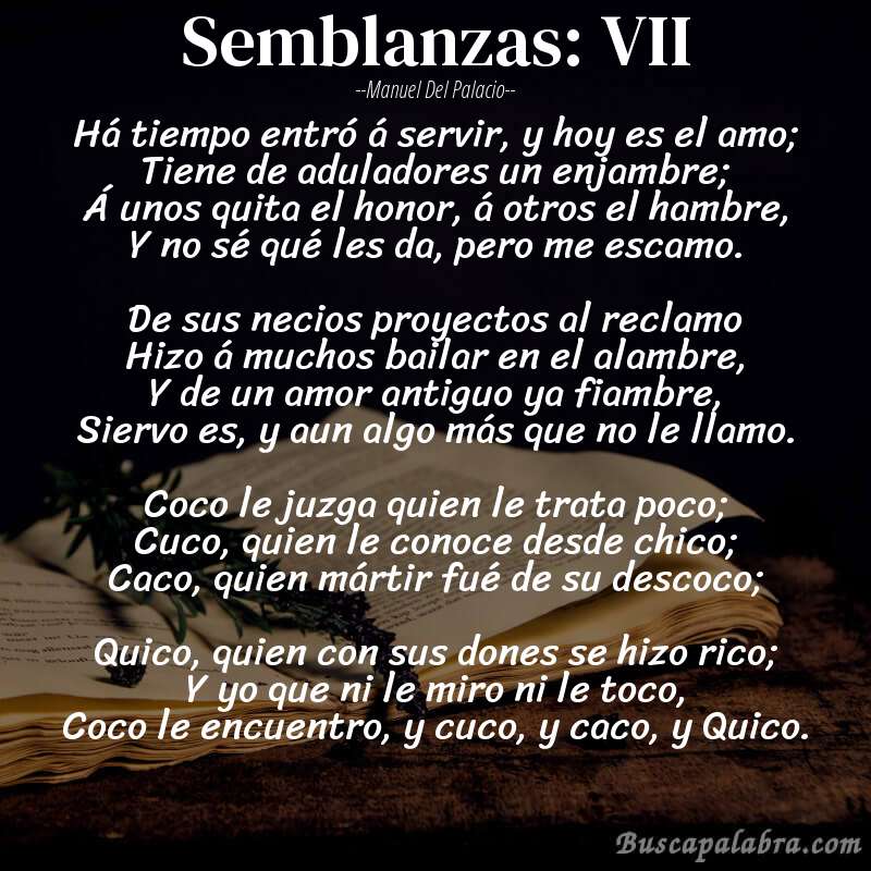 Poema Semblanzas: VII de Manuel del Palacio con fondo de libro