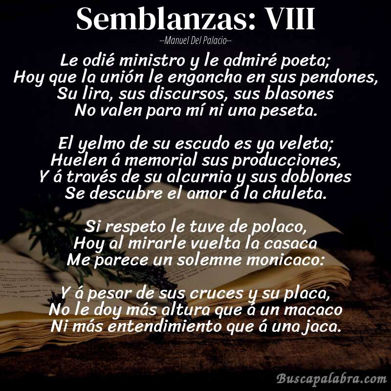 Poema Semblanzas: VIII de Manuel del Palacio con fondo de libro