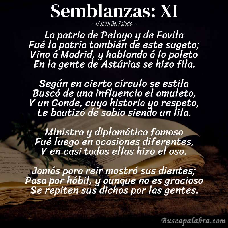 Poema Semblanzas: XI de Manuel del Palacio con fondo de libro