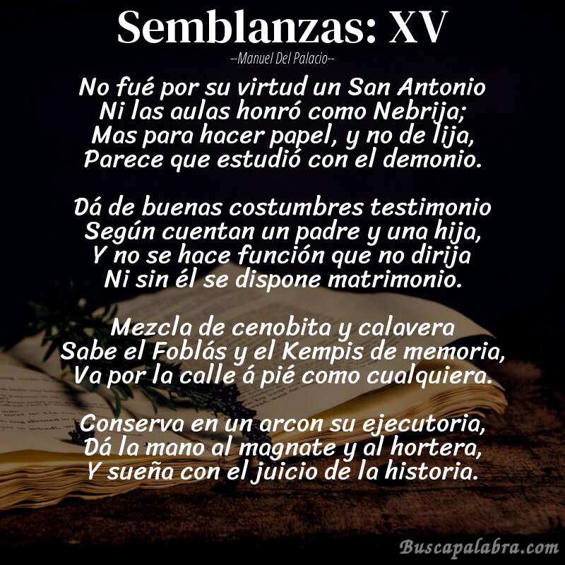 Poema Semblanzas: XV de Manuel del Palacio con fondo de libro