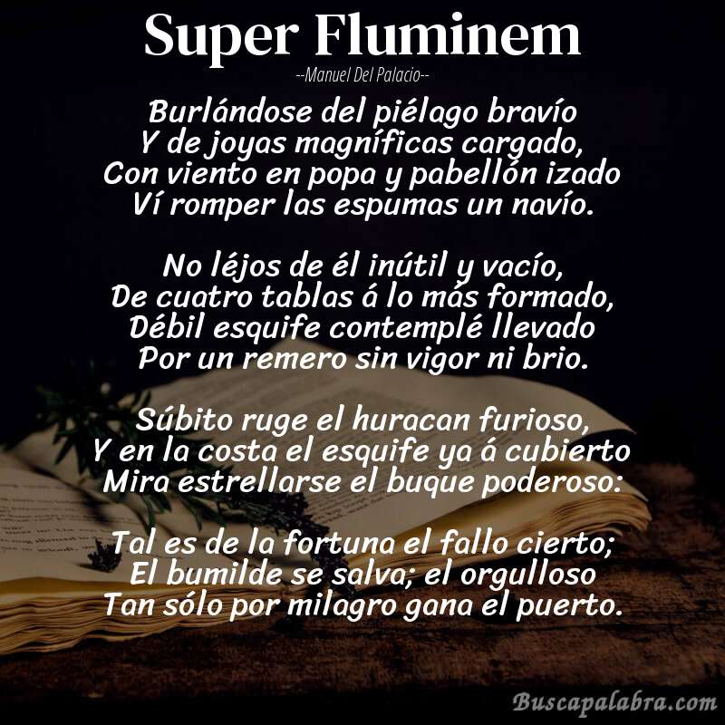 Poema Super Fluminem de Manuel del Palacio con fondo de libro