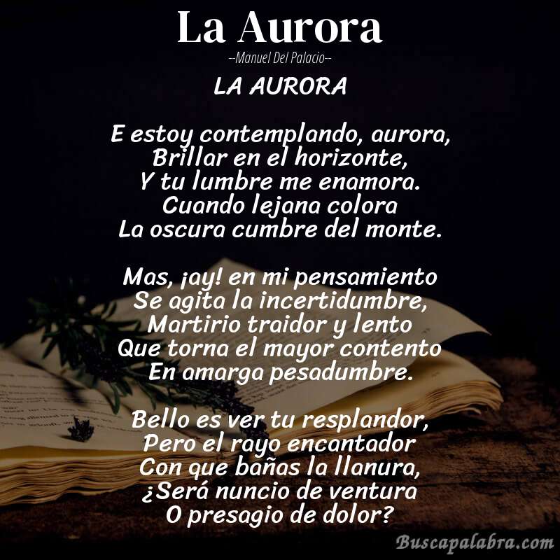 Poema La Aurora de Manuel del Palacio con fondo de libro