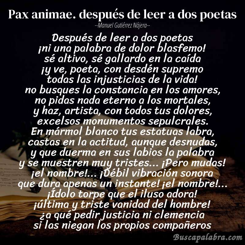 Poema pax animae. después de leer a dos poetas de Manuel Gutiérrez Nájera con fondo de libro