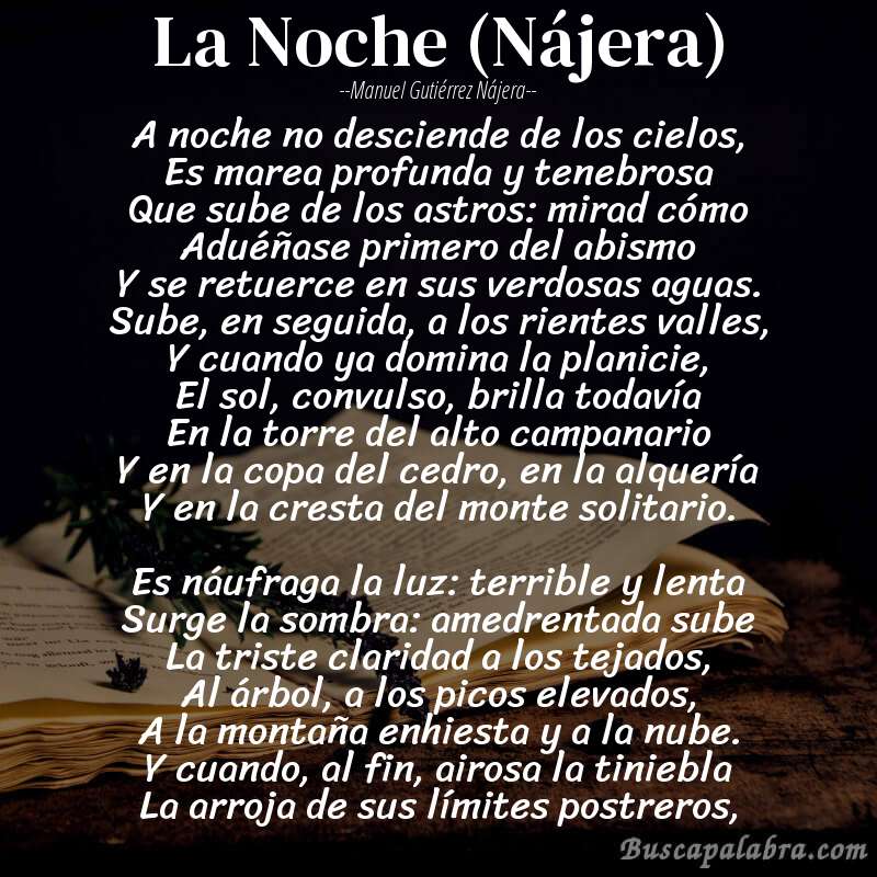 Poema La Noche (Nájera) de Manuel Gutiérrez Nájera con fondo de libro