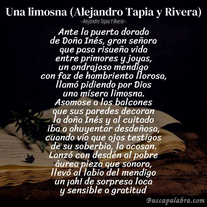 Poema Una limosna (Alejandro Tapia y Rivera) de Alejandro Tapia y Rivera con fondo de libro