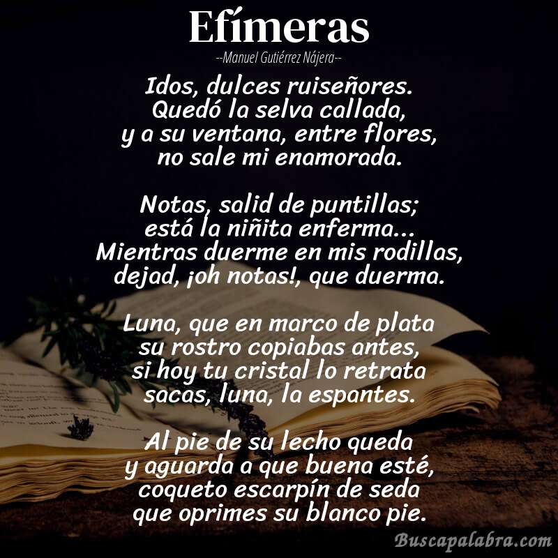 Poema Efímeras de Manuel Gutiérrez Nájera con fondo de libro