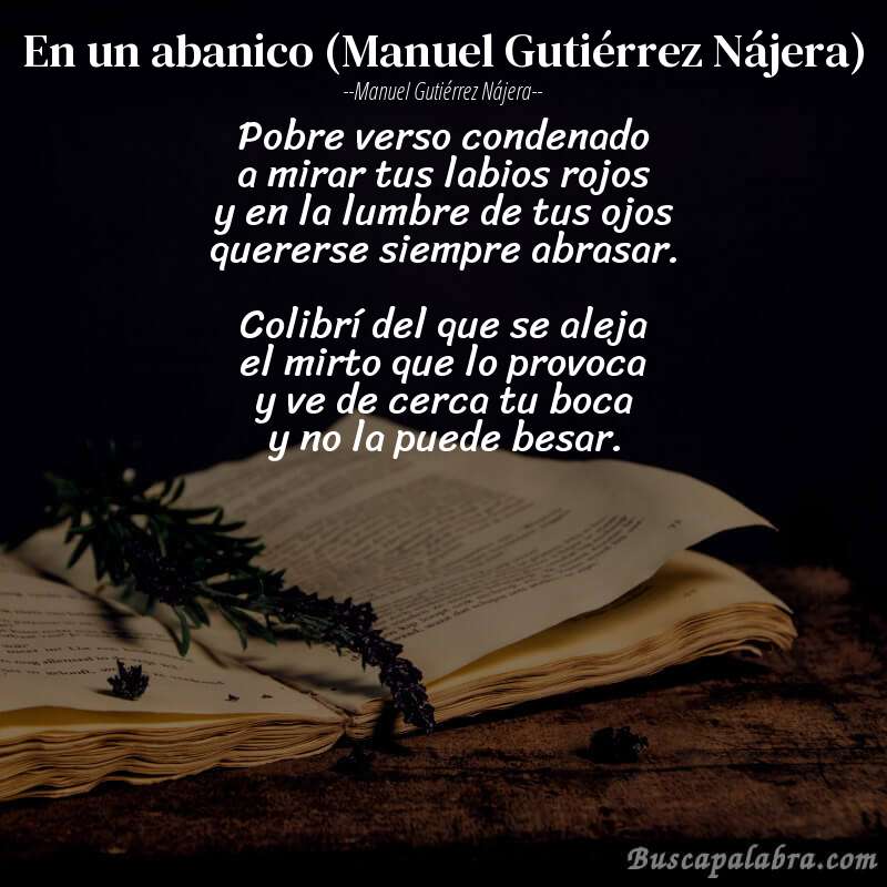Poema En un abanico (Manuel Gutiérrez Nájera) de Manuel Gutiérrez Nájera con fondo de libro