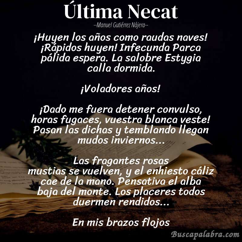 Poema Última Necat de Manuel Gutiérrez Nájera con fondo de libro