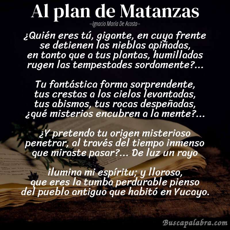 Poema Al plan de Matanzas de Ignacio María de Acosta con fondo de libro