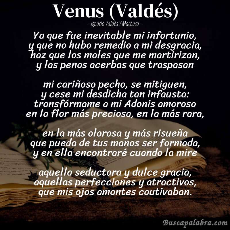 Poema Venus (Valdés) de Ignacio Valdés y Machuca con fondo de libro