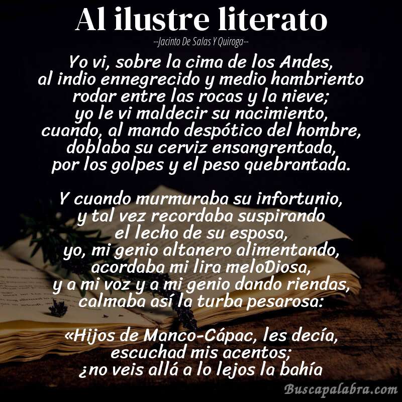 Poema Al ilustre literato de Jacinto de Salas y Quiroga con fondo de libro