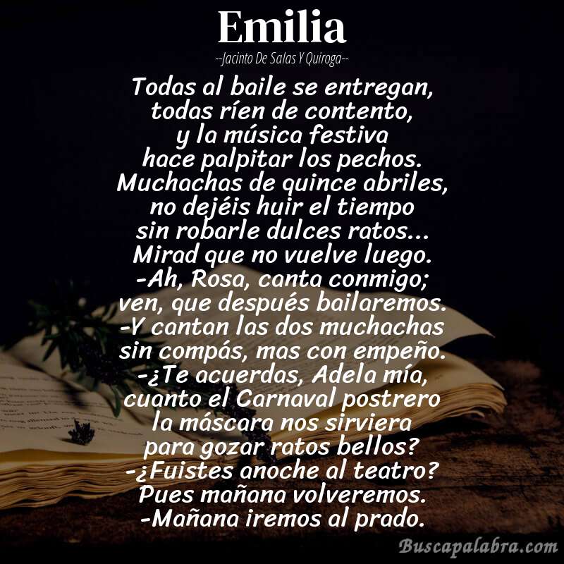 Poema Emilia de Jacinto de Salas y Quiroga con fondo de libro