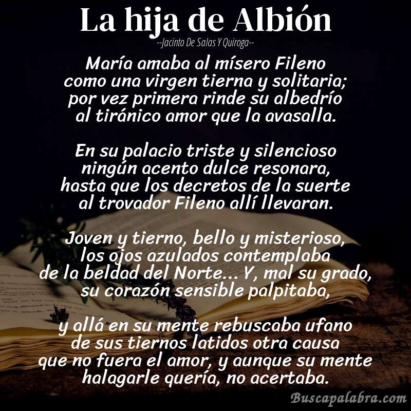 Poema La hija de Albión de Jacinto de Salas y Quiroga con fondo de libro