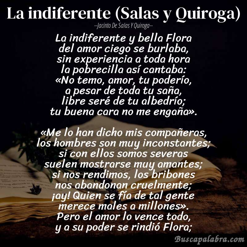 Poema La indiferente (Salas y Quiroga) de Jacinto de Salas y Quiroga con fondo de libro