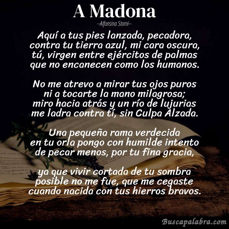 Poema A Madona de Alfonsina Storni con fondo de libro