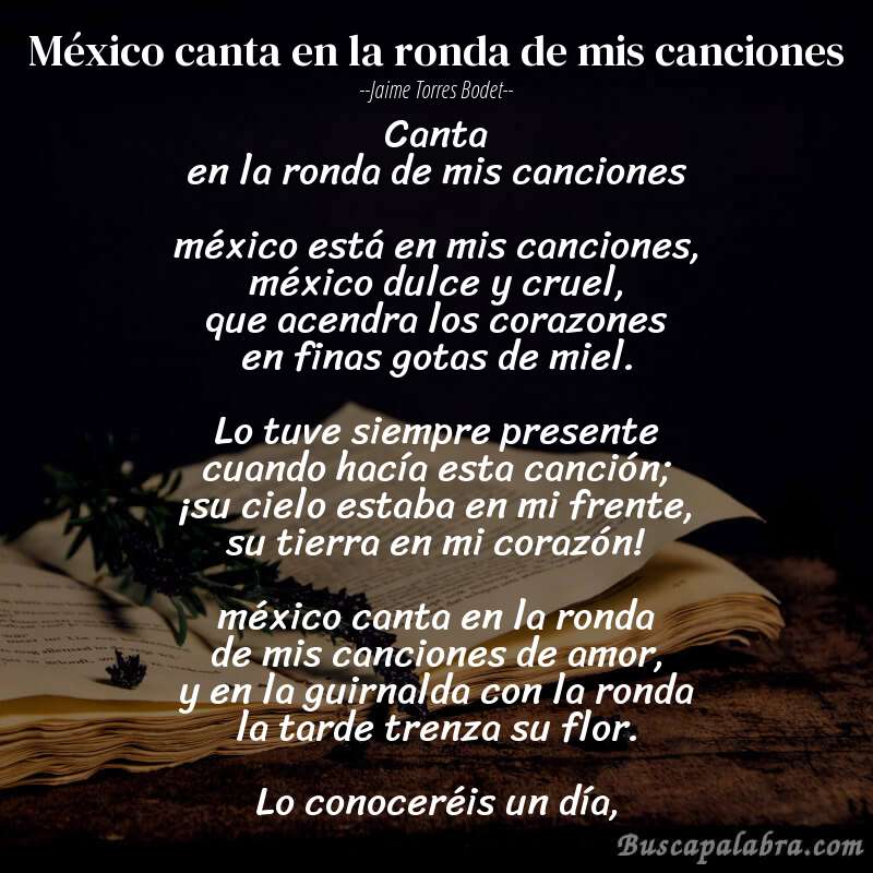 Poema méxico canta en la ronda de mis canciones de Jaime Torres Bodet con fondo de libro