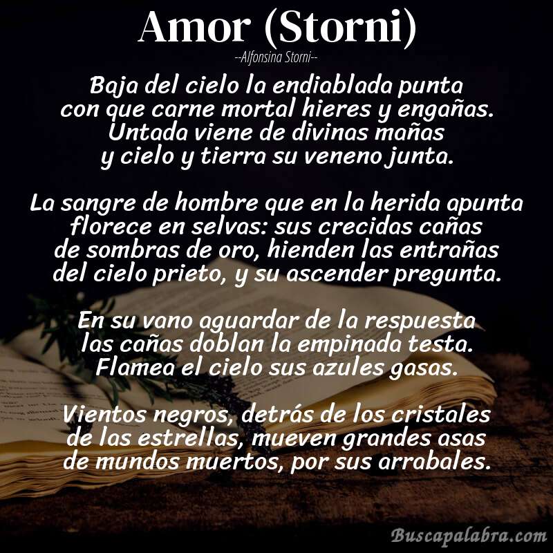 Poema Amor (Storni) de Alfonsina Storni con fondo de libro