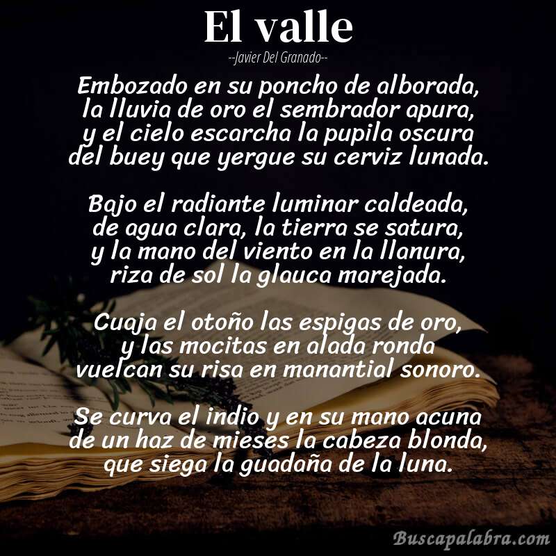 Poema el valle de Javier del Granado con fondo de libro