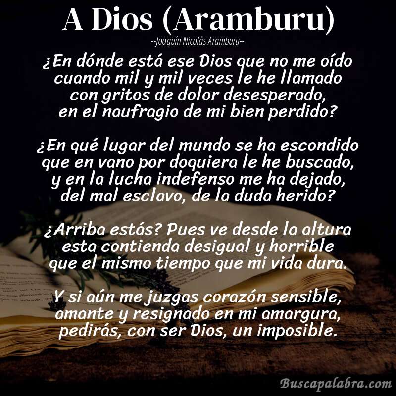Poema A Dios (Aramburu) de Joaquín Nicolás Aramburu con fondo de libro