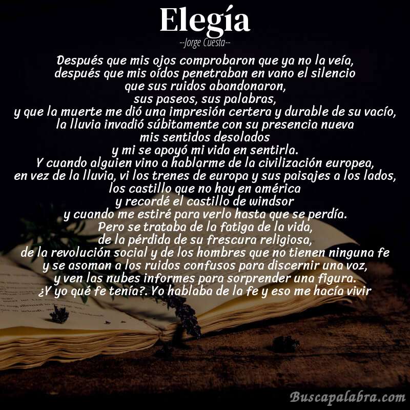 Poema elegía de Jorge Cuesta con fondo de libro