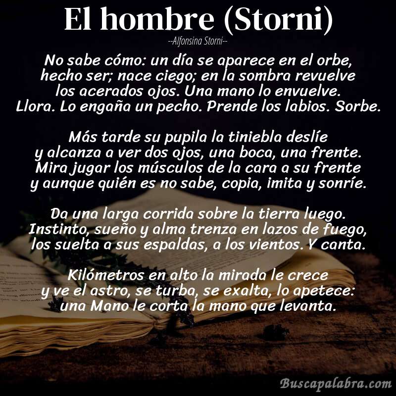 Poema El hombre (Storni) de Alfonsina Storni con fondo de libro