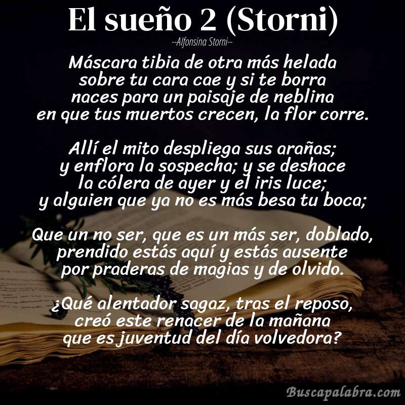 Poema El sueño 2 (Storni) de Alfonsina Storni con fondo de libro