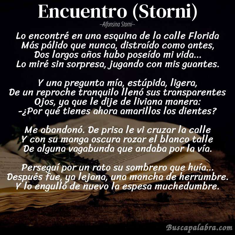 Poema Encuentro (Storni) de Alfonsina Storni con fondo de libro