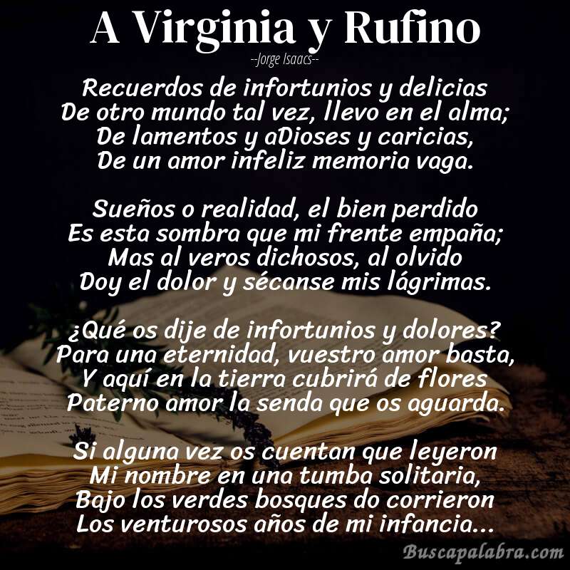 Poema A Virginia y Rufino de Jorge Isaacs con fondo de libro
