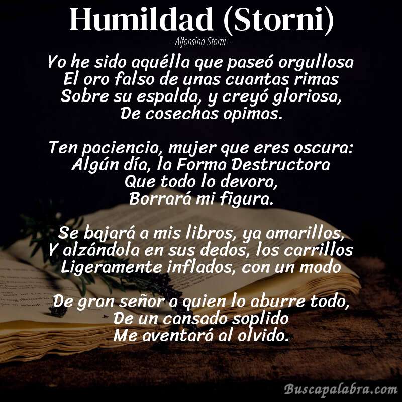 Poema Humildad (Storni) de Alfonsina Storni con fondo de libro