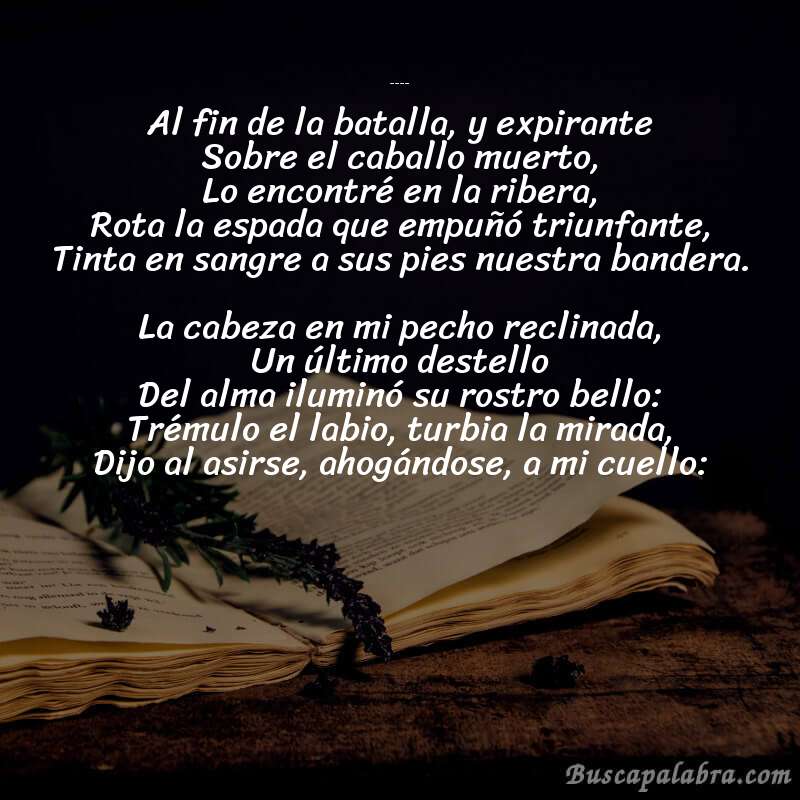 Poema LA AGONÍA DEL HÉROE de Jorge Isaacs con fondo de libro