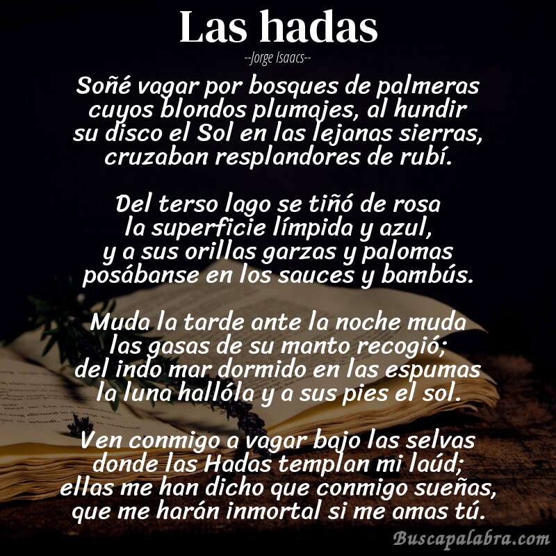 Poema Las hadas de Jorge Isaacs con fondo de libro