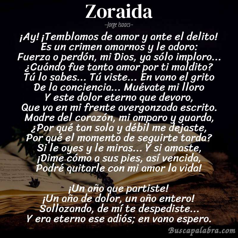Poema Zoraida de Jorge Isaacs con fondo de libro