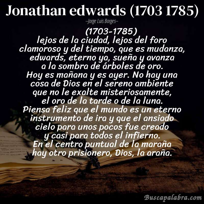 Poema jonathan edwards (1703 1785) de Jorge Luis Borges con fondo de libro