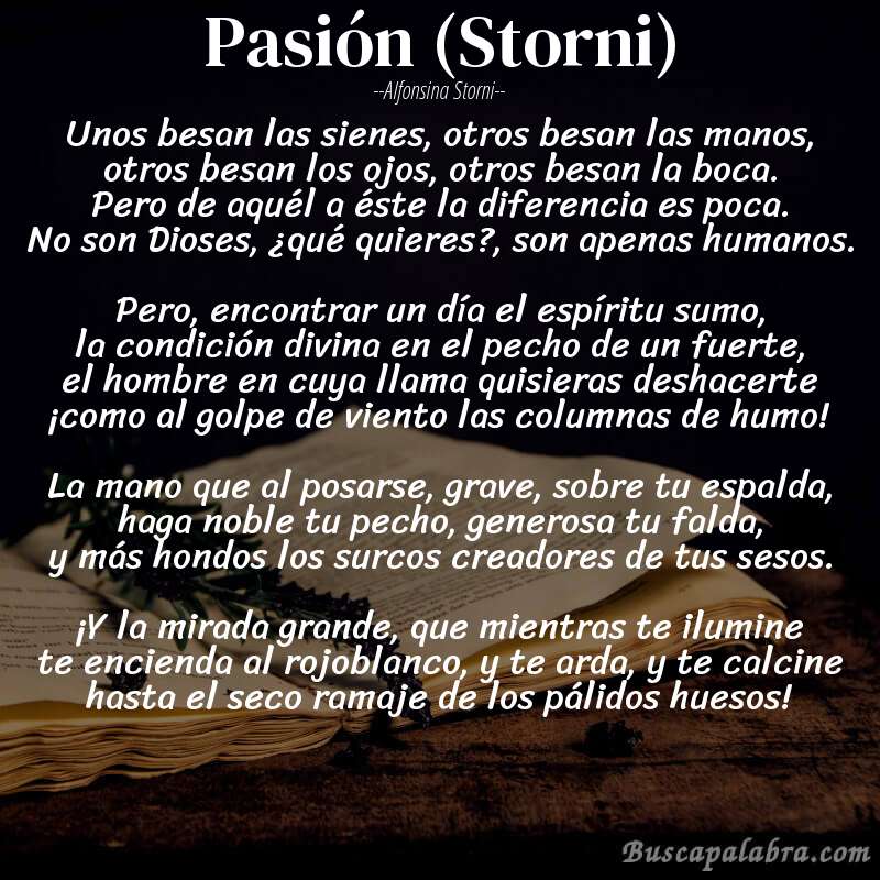Poema Pasión (Storni) de Alfonsina Storni con fondo de libro