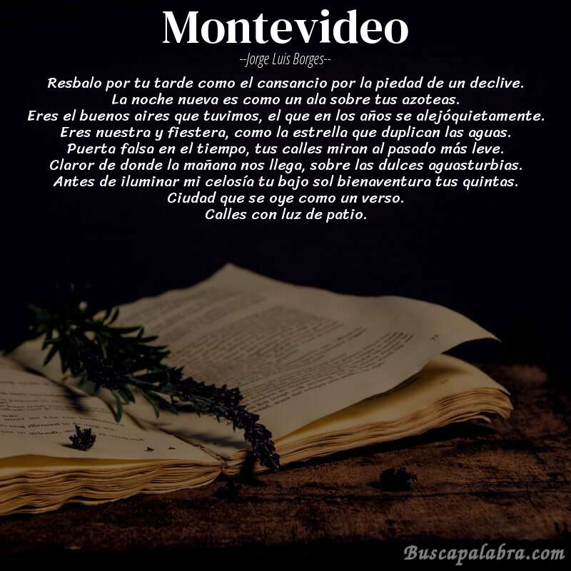 Poema montevideo de Jorge Luis Borges con fondo de libro