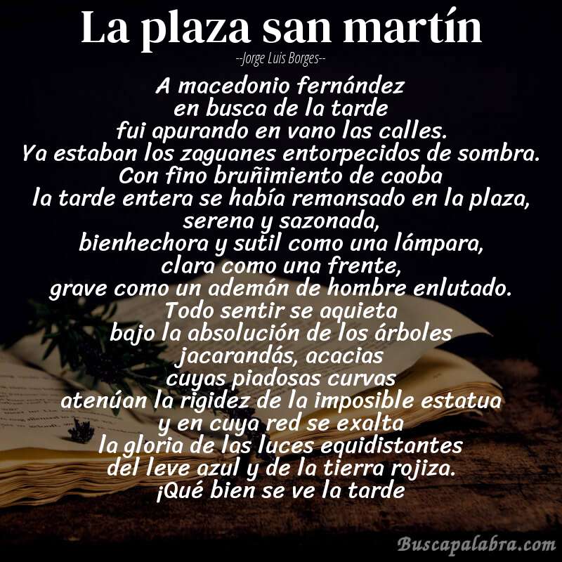 Poema la plaza san martín de Jorge Luis Borges con fondo de libro