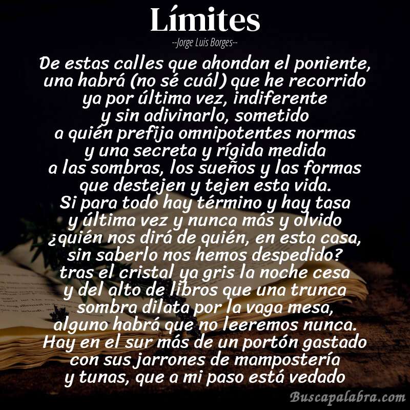 Poema límites de Jorge Luis Borges con fondo de libro