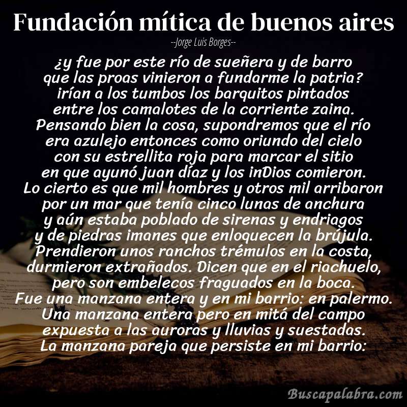 Poema fundación mítica de buenos aires de Jorge Luis Borges con fondo de libro