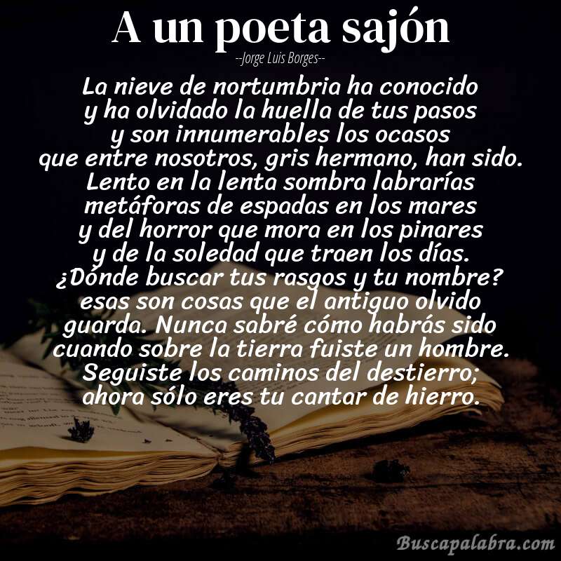 Poema a un poeta sajón de Jorge Luis Borges con fondo de libro