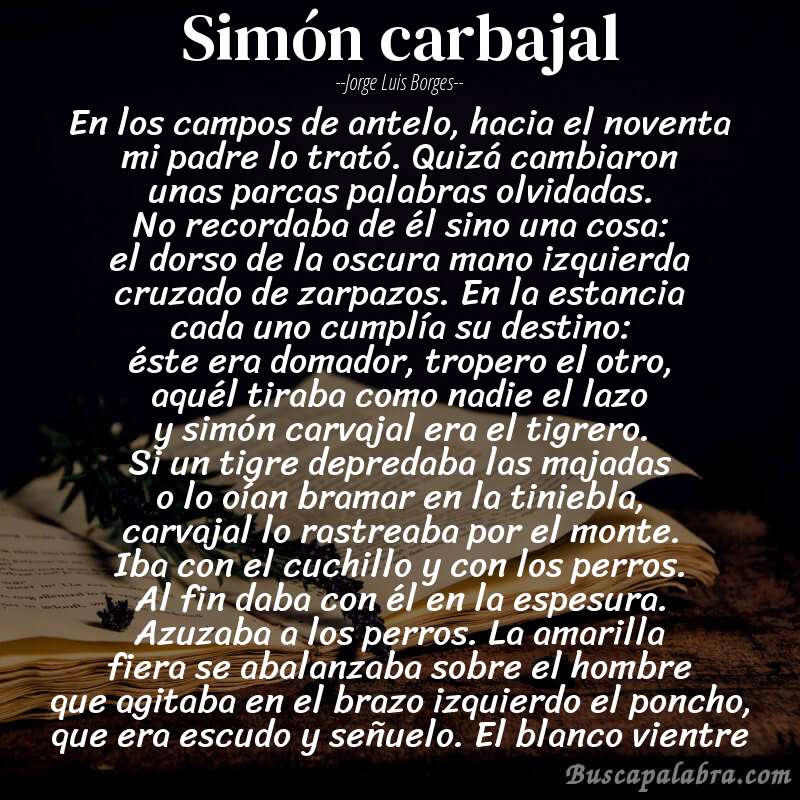 Poema simón carbajal de Jorge Luis Borges con fondo de libro