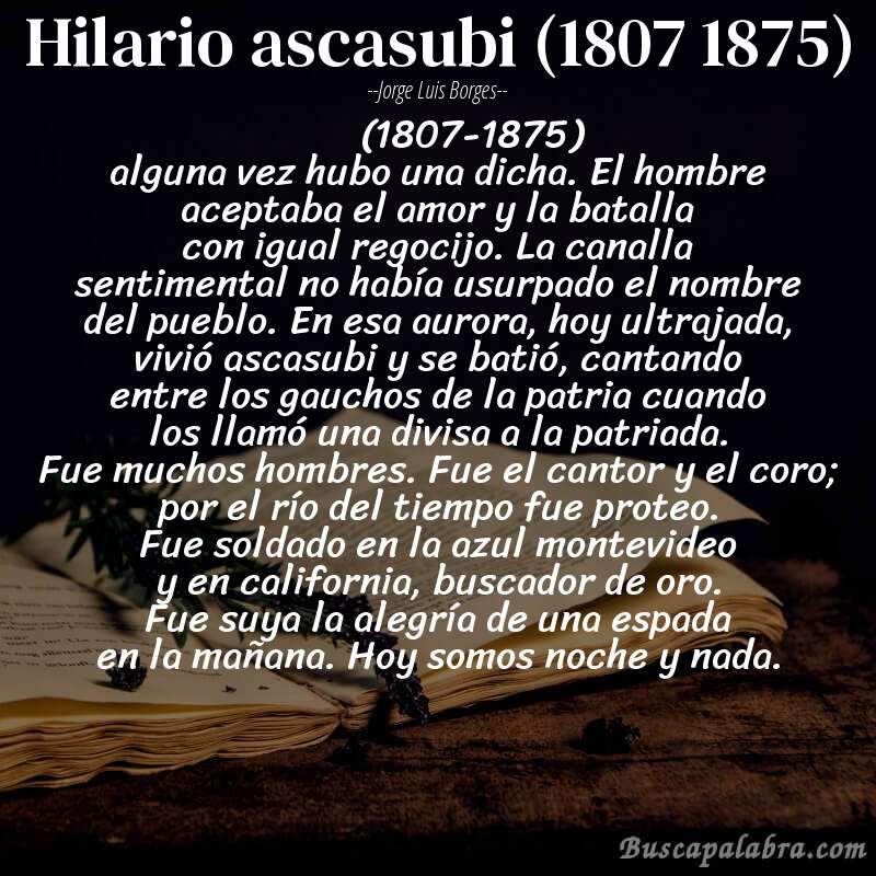 Poema hilario ascasubi (1807 1875) de Jorge Luis Borges con fondo de libro