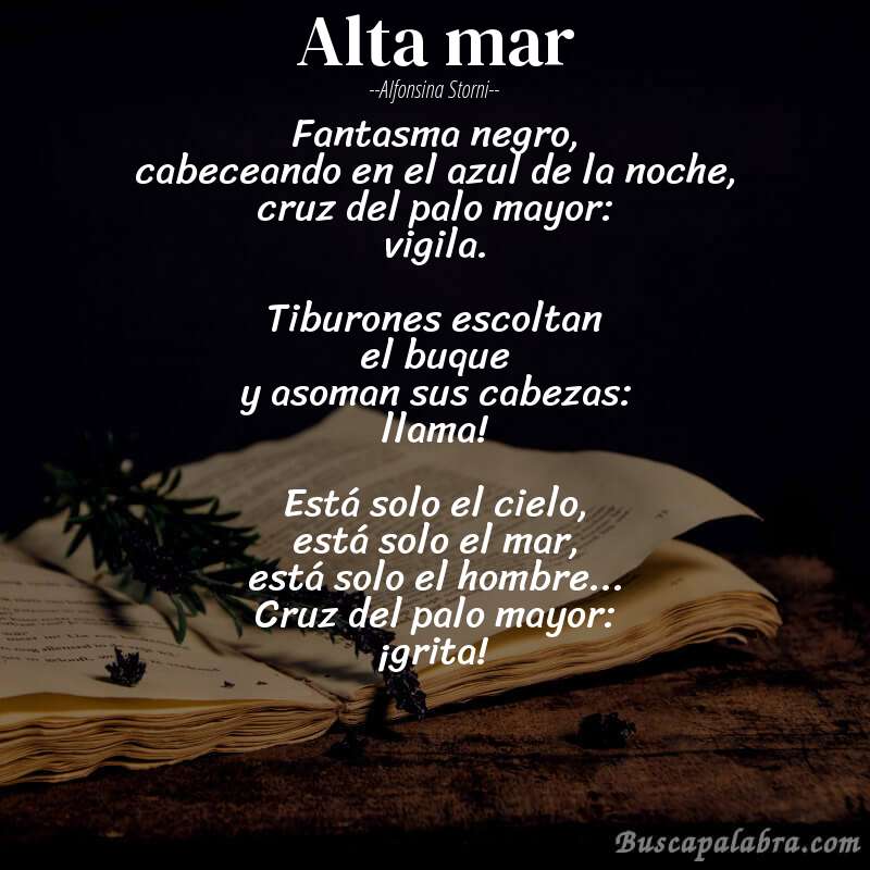 Poema Alta mar de Alfonsina Storni con fondo de libro