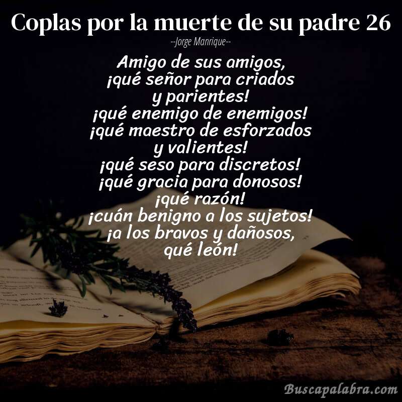 Poema coplas por la muerte de su padre 26 de Jorge Manrique con fondo de libro