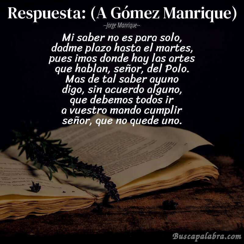 Poema Respuesta: (A Gómez Manrique) de Jorge Manrique con fondo de libro