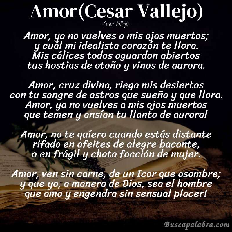 Poema Amor(Cesar Vallejo) de César Vallejo con fondo de libro