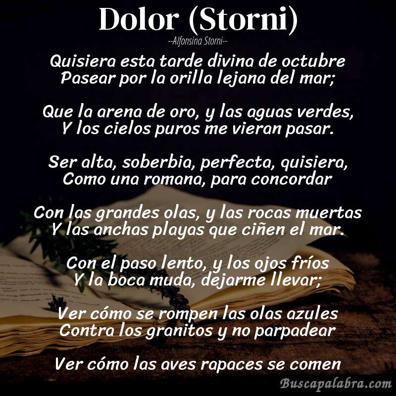 Poema Dolor (Storni) de Alfonsina Storni con fondo de libro